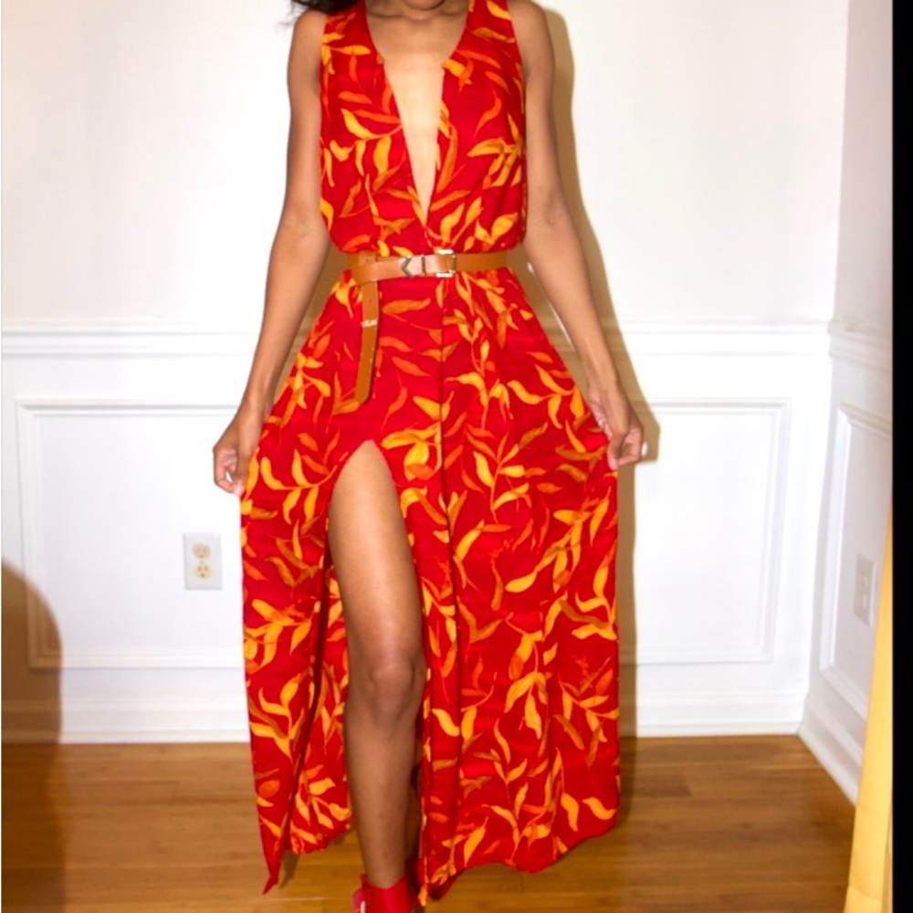 Autumn Floral Backless Maxi Dress (L)